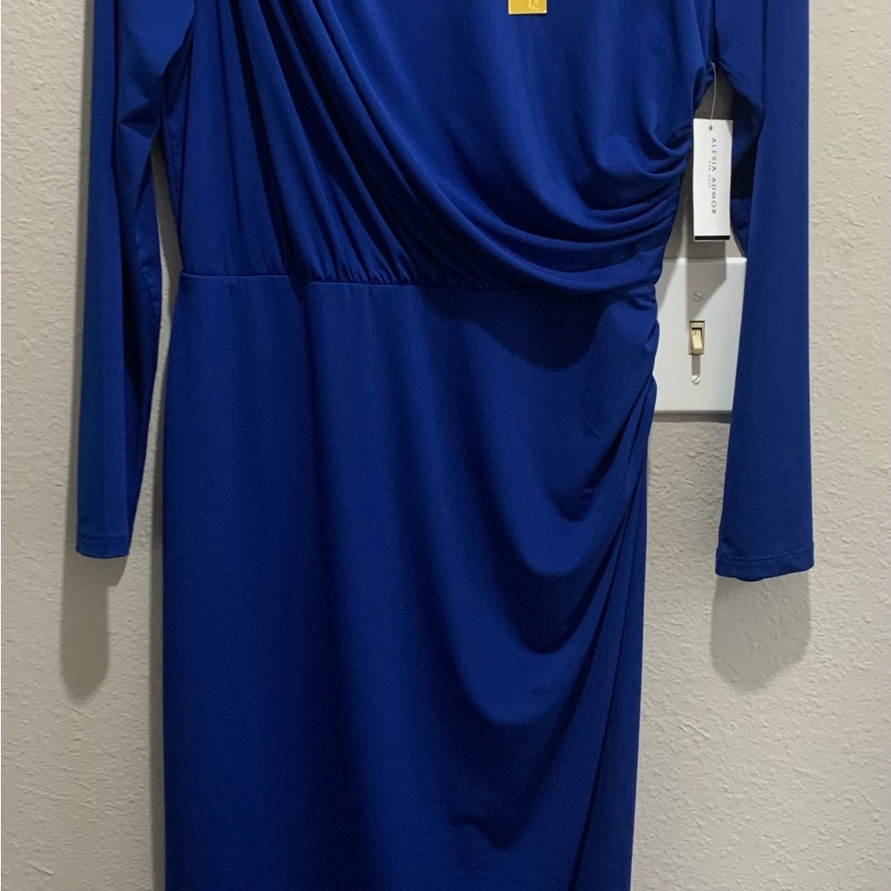Alexia Admor Blue Sheath Dress with Long Sleeves and beautiful draping.